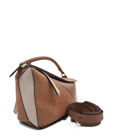 Medium Puzzle Bag with Suede Nude Cream Pink