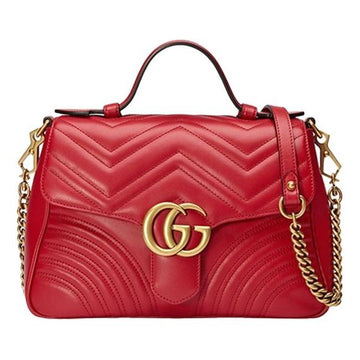 MLB Gucci GG Marmont Gold Logo Distress Leather Chain handbag Small Red Classic 498110-DTDIT-6433