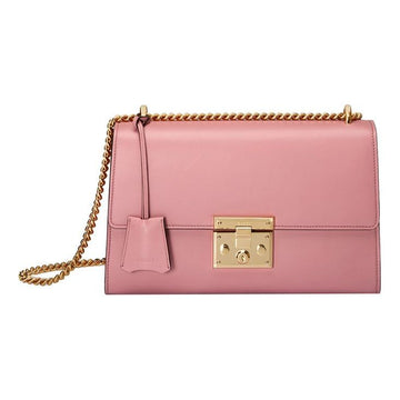 MLB Gucci Padlock Metallic Leather Chain Shoulder Messenger Bag Pink Candy 409486-AP00G-5808