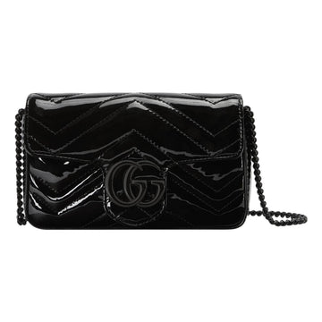 MLB Gucci GG Marmont Patent Super Mini Bag 'Black Patent Leather' 476433-AACDE-1000