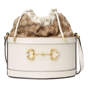 MLB Gucci Horsebit 1955 Retro Gold buckle Logo Canvas Drawstring Shoulder Messenger Bag White 602118-1DBUG-9095
