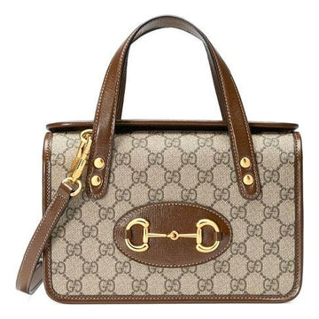 MLB Gucci Canvas Horsebit 1955 Old Flower Logo Single-Shoulder Bag Mini Brown 645453-92TCG-8563