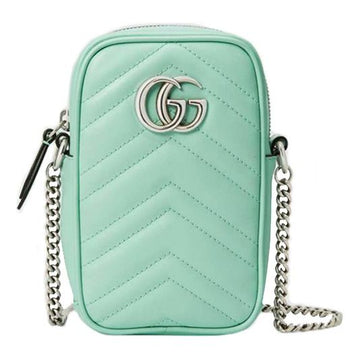 MLB Gucci GG Marmont Silver Logo Messenger Bag Green 598597-DTDCP-3926