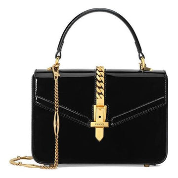 MLB Gucci Sylvie 1969 SeriesLeather hand Bag mini Black 589479-1J70G-1000