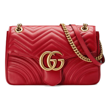 MLB Gucci GG Marmont Gold Logo Distress Leather Chain Shoulder Messenger Bag Red Classic 443496-DTDIT-6433