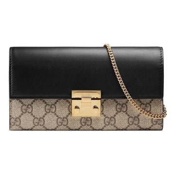 MLB Gucci Padlock Metallic Logo Canvas Chain handbag / Black 453506-KLQIG-8575