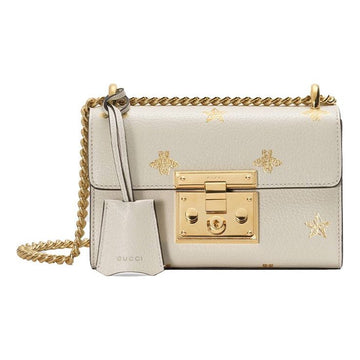 MLB Gucci Padlock Bee Star Small-Sized Single-Shoulder Bag White 432182-DJ2LG-8711
