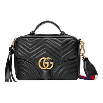 MLB Gucci GG Marmont Leather Shoulder Bag Black 498100-DTDPT-8975