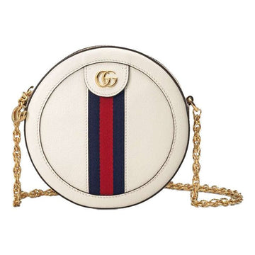 MLB Gucci Ophidia Gold Logo Stripe Webbing Leather Chain Shoulder Messenger Bag Mini White 550618-CWG1G-8454