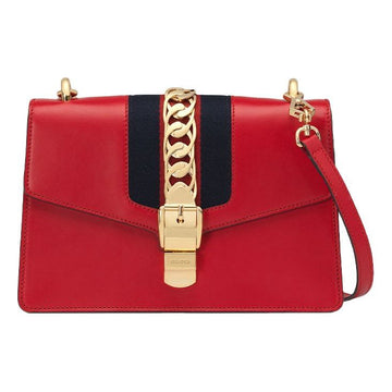 MLB Gucci Sylvie SeriesGold Chain Single Shoulder Bag Small Red 524405-CVLEG-8604