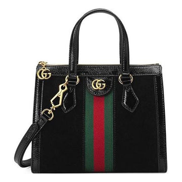 MLB Gucci Ophidia Gold Label Logo Stripe Webbing Suede Patent Leather Tote Small Black Handbag 547551-D6ZYB-1060