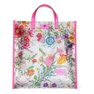 MLB Gucci Metallic Tiger Head Adornment Flowers Printing PVC Tote Pink Handbag 548713-91EB0-8859