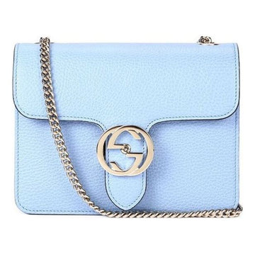 MLB Gucci Silver Double G Leather Chain Shoulder Messenger Bag Small Light Blue Classic 510304-CAO0G-4503