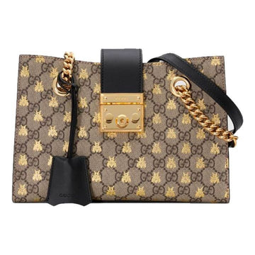 MLB Gucci Padlock Metallic Bee Printing Logo Canvas Chain handbag Small / Black Classic 498156-9F26G-8319