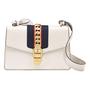 MLB Gucci Sylvie Series Satchel Small White 421882-CVLEG-8605