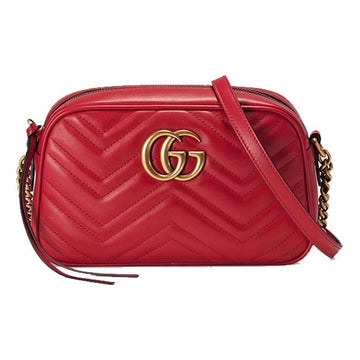 MLB Gucci GG Marmont Gold Logo Leather Chain Small Red Classic Shoulder Messenger Bag 447632-DTD1T-6433