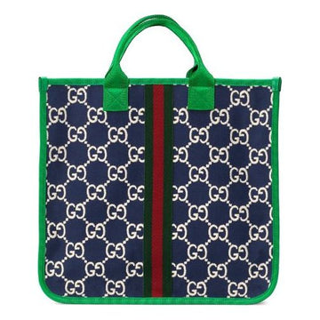 MLB Gucci Logo Stripe Webbing Tote Kids Kid's Navy Blue / Green Handbag 605831-H0GA0-4974