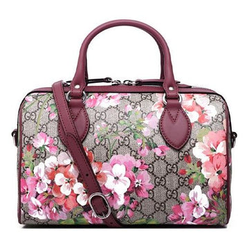 MLB Gucci GG Blooms Logo Printing Canvas Boston Small Ebony / Pink / Wine Red Handbag 409529-KU2IN-8693