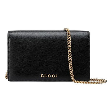 MLB Gucci Chain Wallet With Gucci Script 'Black Leather' 772643-0OP0N-1000