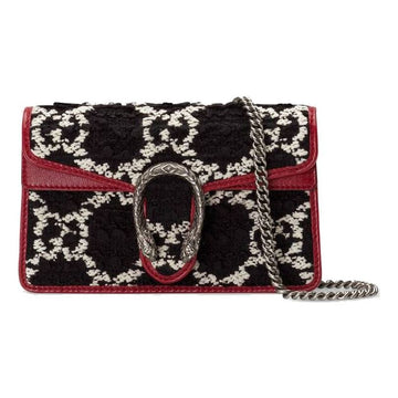 MLB Gucci Dionysus Tiger Head Logo Chain Shoulder Messenger Bag Mini Black / Red 476432-HS8AN-1164