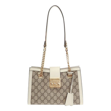 MLB Gucci Padlock Metallic Logo Canvas Chain handbag Small / White 498156-KHNKG-9761