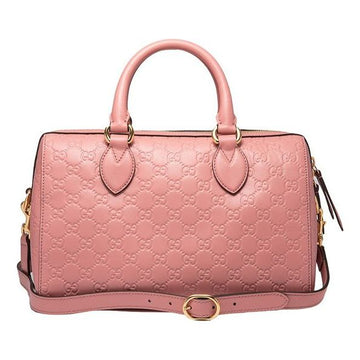 MLB Gucci Logo Embossing Leather Boston handbag Pink Classic 453573-DMT1G-5812