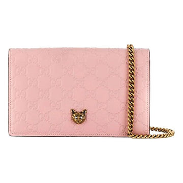 MLB Gucci Metallic Logo Embossing Leather Chain Shoulder Messenger Bag Pink 548060-0G6FT-5877