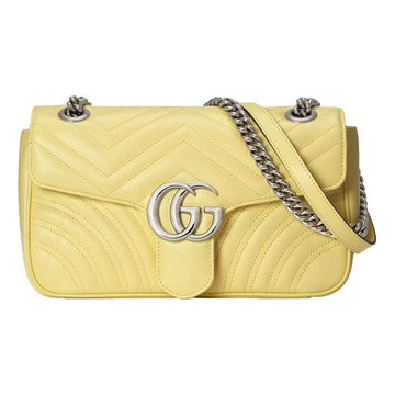 MLB Gucci GG Marmont Series LeatherChain bag SatchelSingle Shoulder Bag Small MacaroonYellow 443497-DTDIY-7412