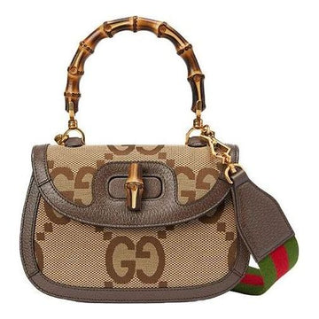 MLB Gucci Bamboo 1947 Jumbo GG Small Top Handle Bag 'Beige Brown' 675797-UKMDT-2570