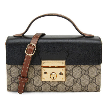 MLB Gucci Padlock Metallic Logo Canvas Box Mini Ebony / Black Handbag 652683-96GAG-9785
