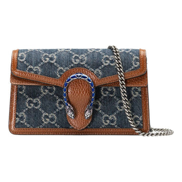 MLB Gucci Dionysus Logo Denim Messenger Bag Gray Blue / Brown Retro 476432-2KQFN-4483