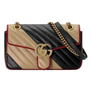 MLB Gucci Marmont Series Chain Single Shoulder Bag Beige Black 443497-0OLOX-9689