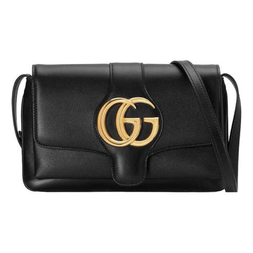 MLB Gucci Arli Gold Logo Leather Shoulder Messenger Bag Small Black Classic 550129-0V10G-1000