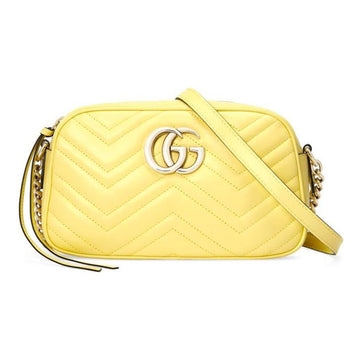 MLB Gucci GG Marmont Silver Logo Messenger Bag Yellow 447632-DTD1Y-7412
