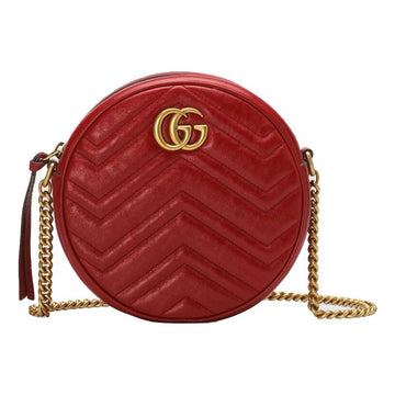 MLB Gucci GG Marmont Gold Logo Leather Chain Shoulder Messenger Bag Mini Red 550154-0OLET-6438