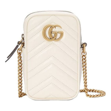 MLB Gucci GG Marmont Gold Logo Leather Chain Shoulder Messenger Bag Mini White Classic 598597-DTDCT-9022