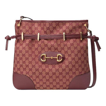 MLB Gucci Horsebit 1955 Retro Gold buckle Logo Canvas Drawstring Shoulder Messenger Bag Deep Red Classic 602089-9Y9NG-9865