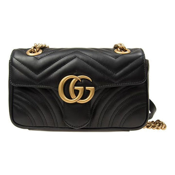 MLB Gucci GG Marmont Leather Single-Shoulder Chain Bag Mini Black 446744-DTDIT-1000