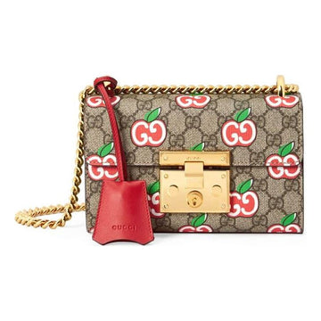 MLB Gucci Padlock Logo Single-Shoulder Bag Small Brown/Red 409487-2EVEG-8646