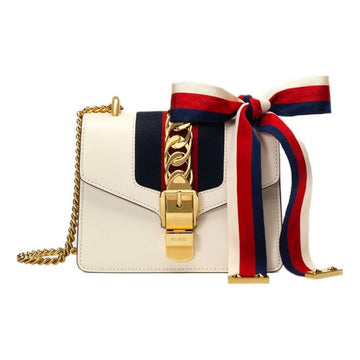 MLB Gucci Sylvie Series Leather Single-Shoulder Bag MIni-Size White 431666-CVLEG-8605