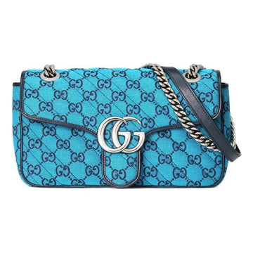 MLB Gucci Leather GG Marmont Logo Old Flower Color Matching Single-Shoulder Bag Small Blue 443497-2UZCN-4164