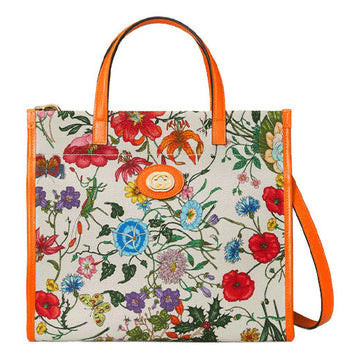 MLB Gucci Metallic Interlock Double G Flowers Printing Canvas handbag White / Orange / Multicolor 550141-9ZIBX-8868