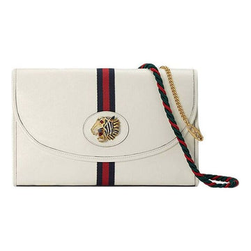 MLB Gucci Rajah Enamel Tiger Head Stripe Webbing Leather Chain Shoulder Messenger Bag White Retro 564697-0OLKX-8609