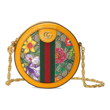 MLB Gucci Ophidia Flowers Stripe Webbing Canvas Shoulder Bag 'Yellow Beige Multi' 550618-92YAC-9781