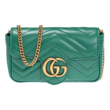 MLB Gucci Leather GG Marmont Logo Quilting Chain Single-Shoulder Bag Super Mini Green 476433-DSVRT-3120