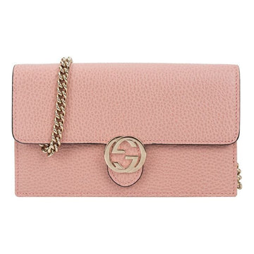 MLB Gucci Logo Double G Leather WOC Chain Shoulder Messenger Bag Pink Classic 510314-CAO0G-5806