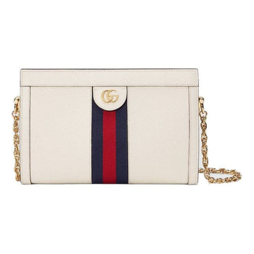 MLB Gucci Ophidia Gold Logo Stripe Webbing Leather Chain Shoulder Messenger Bag Small White Classic 503877-DJ2DG-8454