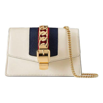 MLB Gucci Sylvie Series Leather Bag Single-Shoulder Bag MIni-Size White 494646-CWLSG-8454