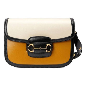 MLB Gucci Leather Horsebit 1955 Single-Shoulder Bag Small Caramel/Orange/White 602204-18YLG-7783