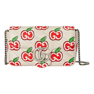 MLB Gucci GG Marmont Rectangular Leather Chain Shoulder Bag 'Cream White Red' 476433-1W8AN-9086